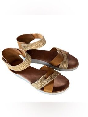 Braided Ankle-Strap Sandals in Tan